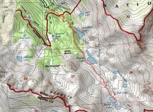 Topo map of Duck Pass Day Hike
