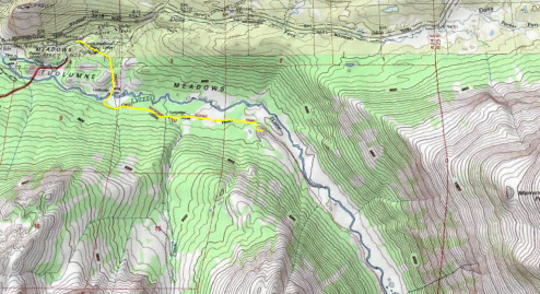 Topo Map of a hike down Lyell Canyon to great little lookout point
