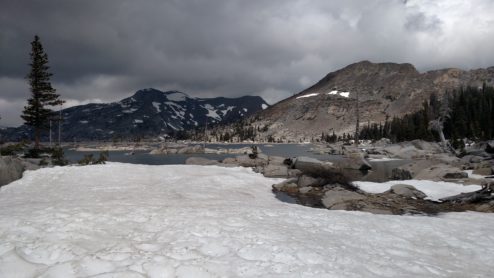 Approaching Lake Aloha in the snow