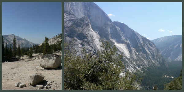 Ride a bus to Olmsted Point and her to hike down to Yosemite Valley to see the views from above and up close!